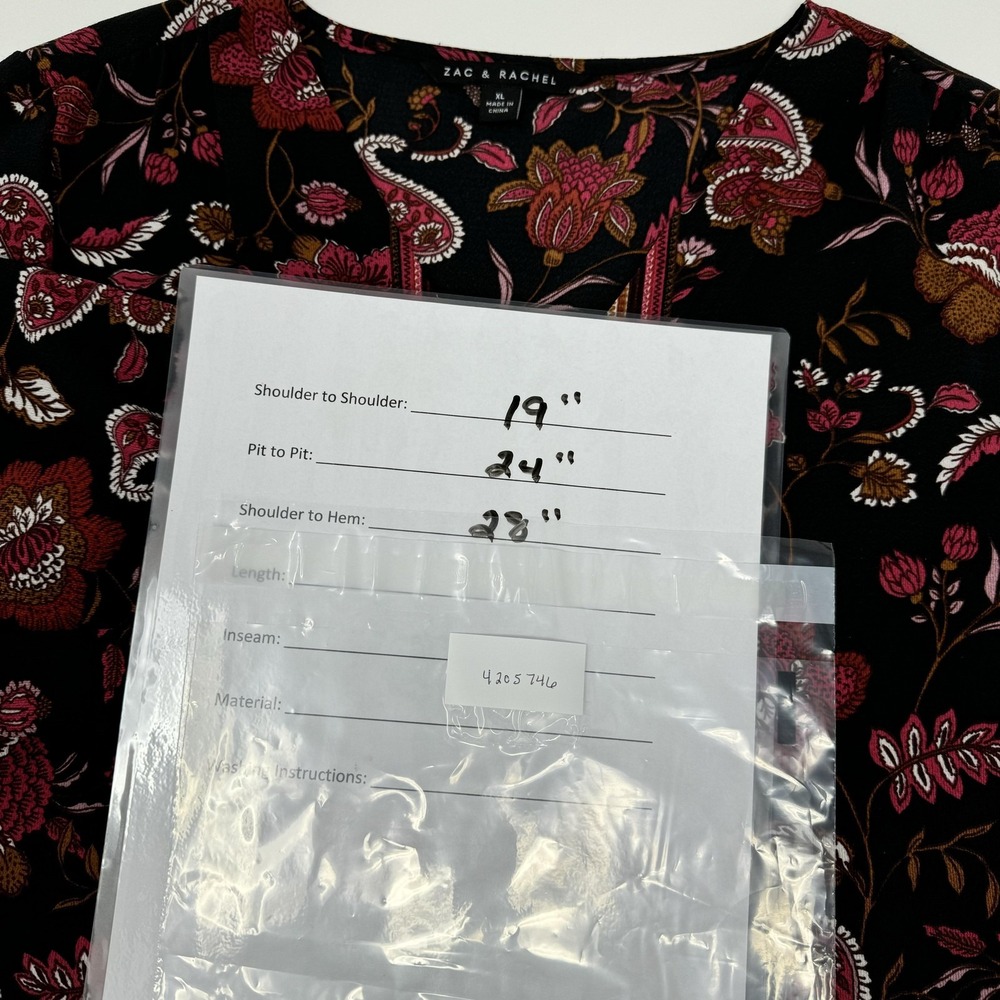 Zac & Rachel Blouse Womens XL Black Floral Paisley Boho Peasant Top‎ Long Sleeve - Picture 10 of 10